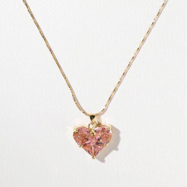 18K Celine Pink Heart Crystal Necklace